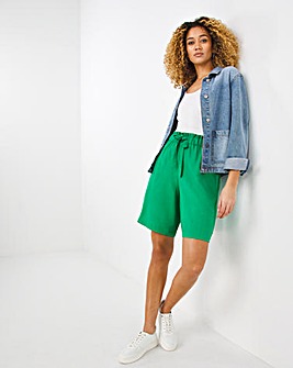 Bright Green Linen Mix Knee Length Shorts