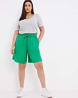 Bright Green Linen Mix Knee Length Shorts