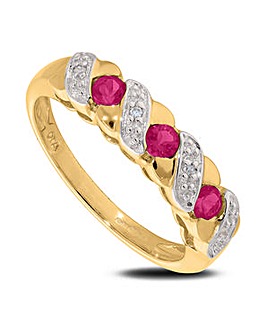 9 Carat Gold Ruby and Diamond Kiss Design Half Eternity Style Dress Ring