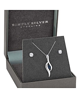 Sterling Silver 925 Polished and Blue Twist Stone Set