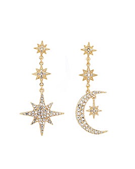 Mood Gold Plated Mix And Match Stars And Moon Drop Earrings