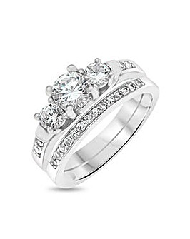 Sterling Silver Cubic Zirconia Two Piece Bridal Ring Set