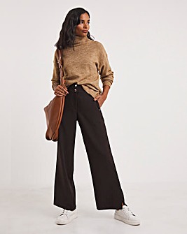 Straight Leg Twill Crepe Trouser with Buttons