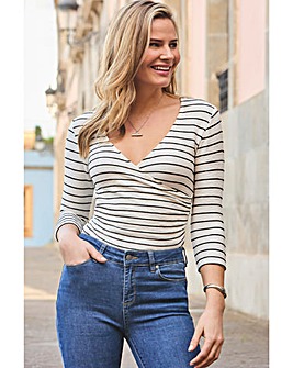 Sosandar Mock Wrap Textured Stripe Top