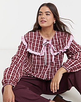 Neon Rose Sailor Collar Checked Blouse