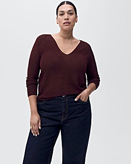 Mango V Neck Fine Knit Sweater