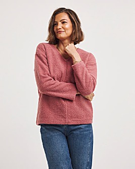Pink V Neck Borg Fleece Sweatshirt