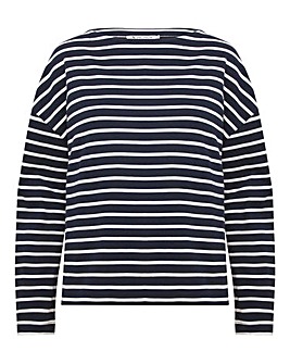 Anthology Navy & White Cotton Modal Long Sleeve Top