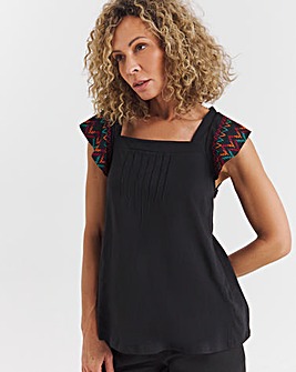 Square Neck Embroidered Sleeve Top