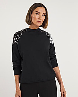 Black Raglan Sequin Detail Sweatshirt