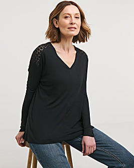 Black V Neck Lace Back Top