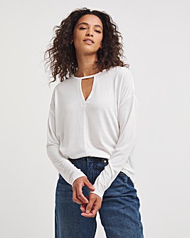 Ivory Cut Out Neck Long Sleeve Top