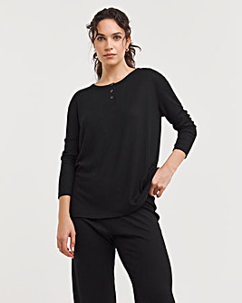 Black Soft Touch Ribbed Button Top