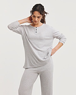 Grey Soft Touch Ribbed Button Top