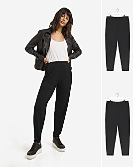 Black/Black 2 Pack Pull On Lightweight Jersey Tapered Leg Trousers