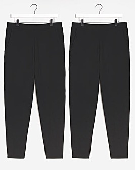 Black/Black 2 Pack Pull On Lightweight Jersey Tapered Leg Trousers