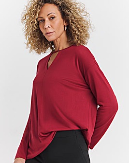 Red Cut Out Neck Long Sleeve Top