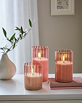 Set of 3 Ribbed Glass LED Candles