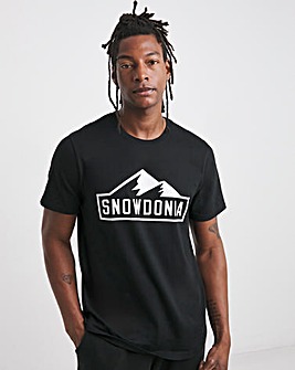 Snowdonia Black Chest Print T Shirt