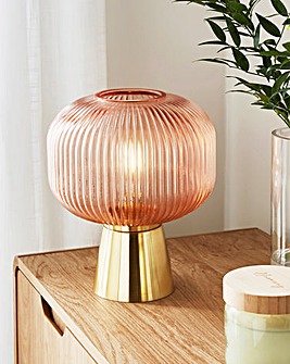 Pink Wireless Ribbed Glass Table Lamp