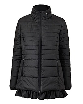 Frill Hem Padded Jacket with Faux Fur