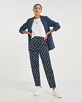 Navy Spot Print Stretch Jersey Tapered Trousers