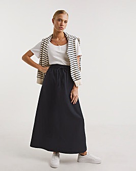 Navy Linen Mix Maxi Skirt