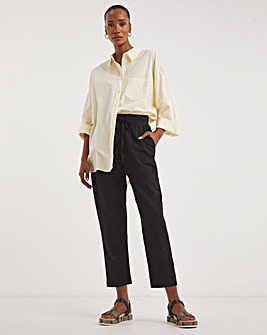 Black Linen Mix Tapered Trousers