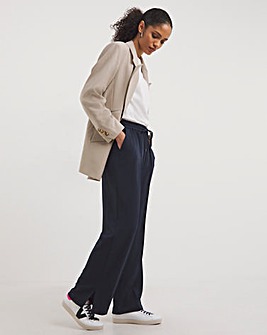 Navy Relaxed Scuba Crepe Pull On Wide Leg Trousers
