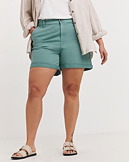 Misty Blue Stretch Chino Turn Up Shorts