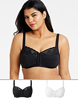Naturally Close Elana 2 Pack Black/White Front Fastening Full Cup Bra