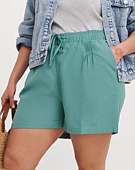 Misty Blue Linen Mix Pleat Detail Shorts