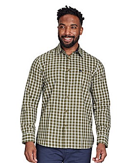 Raging Bull Long Sleeve Micro Check Brushed Cotton Shirt Khaki