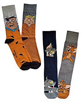 Mens 4pk Tom Jerry Flintstones Scks