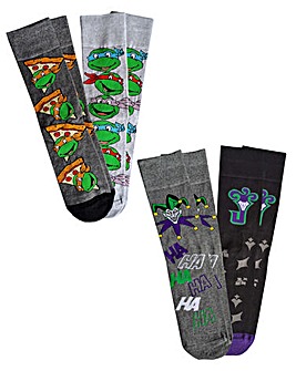 Mens 4pk The Joker & Turtles Gift Socks