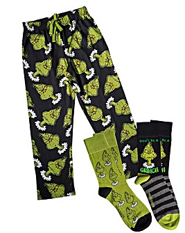 Mens Grinch Loungepant 2pk Sock
