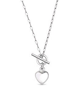 Simply Silver Sterling Silver 925 Puff Heart T Bar Necklace