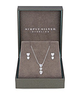 Simply Silver Sterling Silver 925 Cubic Zirconia Heart Drop Set - Gift Boxed