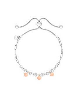 Simply Silver Sterling Silver 925 Two Tone Heart Charm Toggle Bracelet