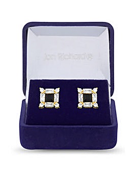 Jon Richard Gold Cubic Zirconia Crystal Halo Jet Stone Earrings - Gift Boxed