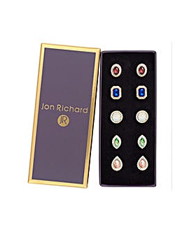 Bliss Silver Plated Halo Multicoloured 5 Pack Stud Earrings - Gift Boxed