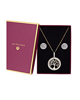 Bliss Two Tone Tree Of Love Bead Chain Necklace And Earring Set - Gift Boxed
