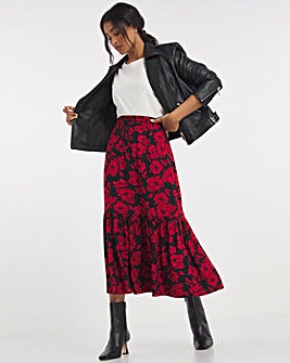 Poppy Print Tiered Skirt with Waistband
