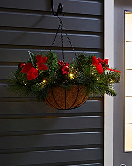 Pre Lit Poinsettia Christmas Hanging Basket