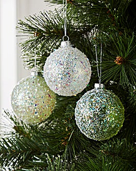 Green & White Baubles - Set of 6
