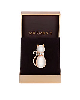 Jon Richard Rose Gold Pink Crystal Cat Brooch - Gift Boxed