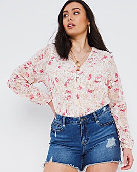 Printed Embroidered Long Sleeve Top