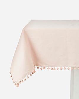 Blush Pom Pom Cotton Tablecloth