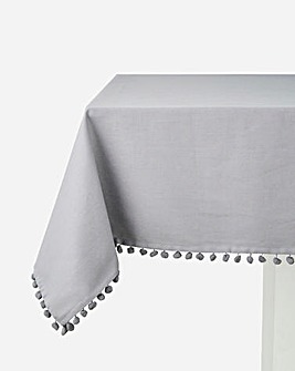 Grey Pom Pom Cotton Tablecloth