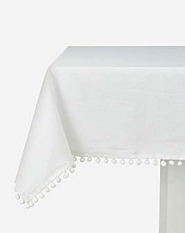 White Pom Pom Cotton Tablecloth